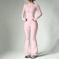 thumbnail image 2 of TZZQ Womens 2 Piece Yoga Outfits Fitted Long Sleeve Zipper Crop Jackets High Waist Elastic Flare Pants Slim Fit Casual Matching Outfits Flare Legging Workout Sets Athletic Clothing Sets Pink S, 2 of 7