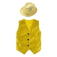 thumbnail image 3 of TiaoBug Kids Boys Girls Shirt Vest with Hat Shiny Sequins Hip-Hop Street Dance Performance Waistcoat Yellow 3-4, 3 of 7
