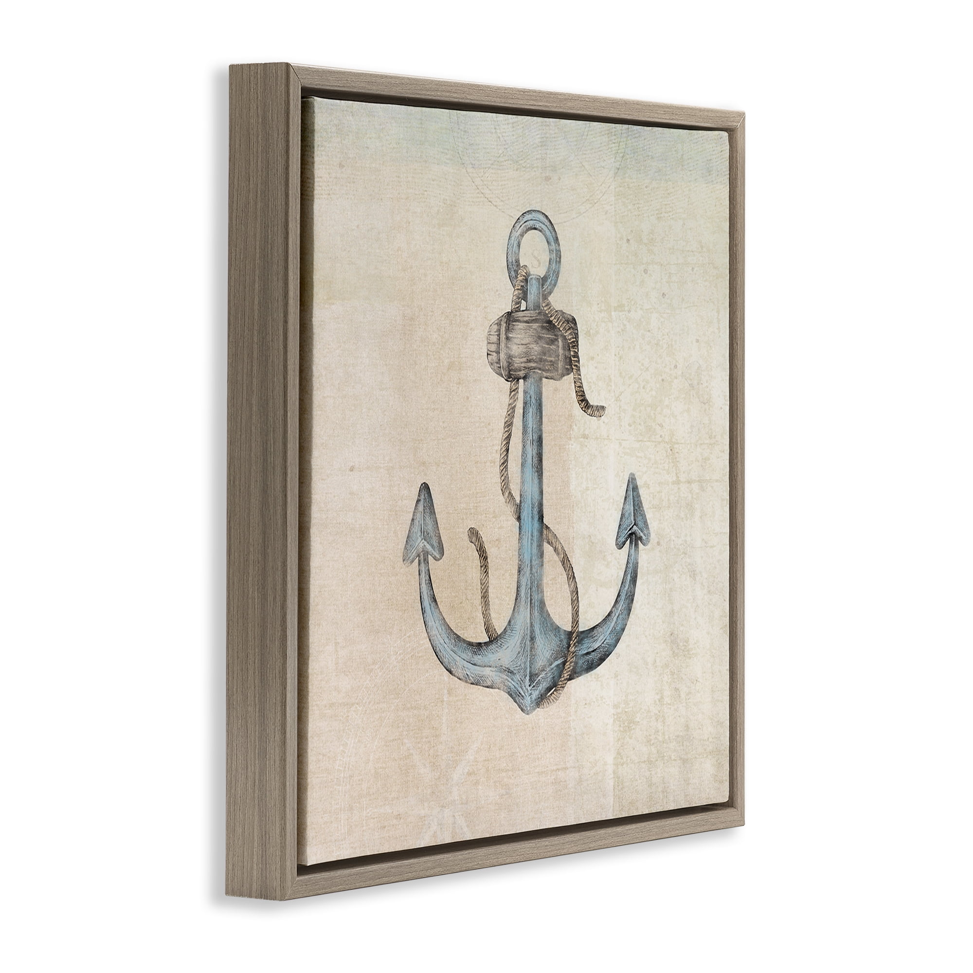 Stupell Industries Rustic Maritime Anchor Nautical & Beach Painting Brown Floater Framed Canvas Art Print Wall Art, 25 x 25