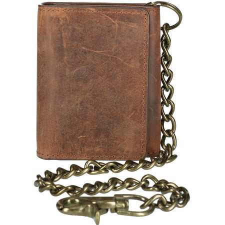 CTM - Size one size Men&#39;s Crazy Horse Leather RFID Trifold Chain Wallet, Brown - 0