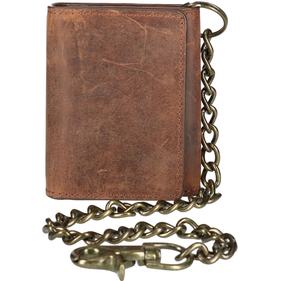 CTM® Crazy Horse Leather RFID Trifold Chain Wallet (Men's)