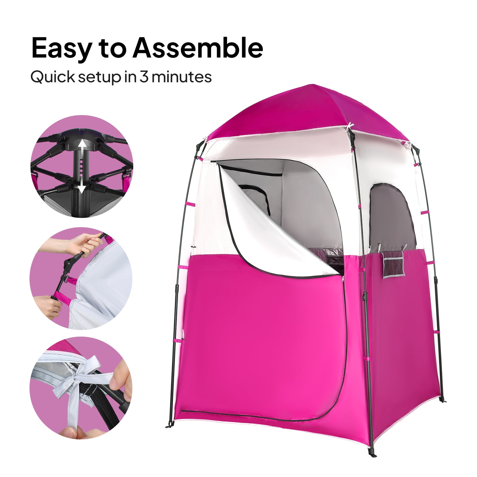 Ktaxon Camping Shower Tent, Waterproof Pop Up Single Changing Tent, Portable Dressing Room, Outdoor Privacy Tent for Beach, HIking, Photography Studio, Light Pink & White