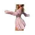 thumbnail image 4 of Women Off Shoulder Mesh Mini Dress Long Puff Sleeve Big Bell Sleeve A-line Swing Dress with Sleeveless Lace Up Bustier Corset, 4 of 9