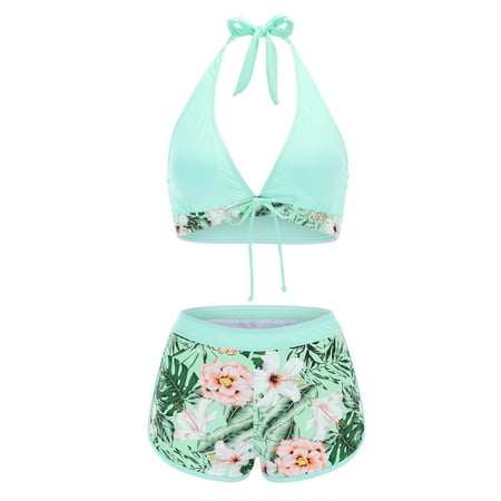 CAICJ98 Tummy Control Swimsuits for Women Women s Knot Hem Top with High Waist Ruched Panty Two Piece Swimsuits Mint Green S