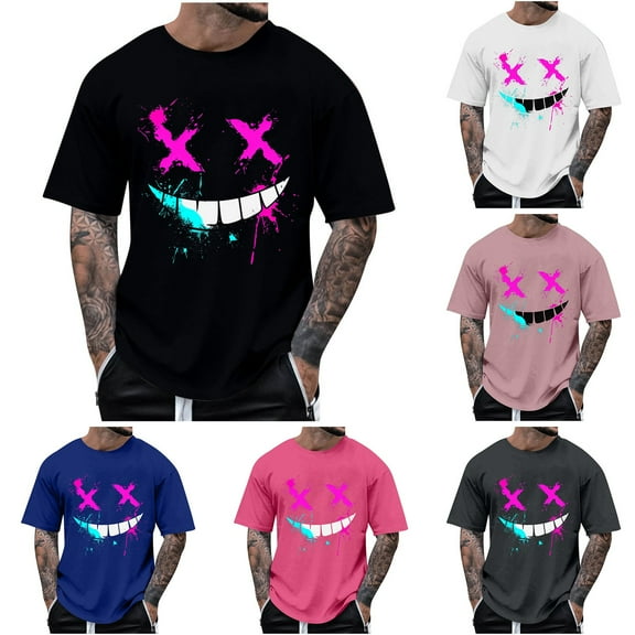 KeShDi Mens T Shirts Summer Fashion Casual Men's Round Neck Printed T-shirt Top White 5X