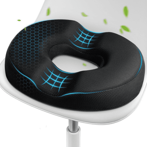 Donut Pillow Seat Cushion, Memory Foam Chair Cushion (Black