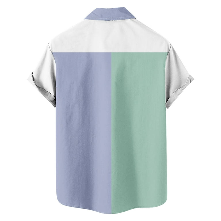 Young Mens Lapel Tees Shirt Summer Savings SMihono Men Casual Fashion  Patchwork Turndown Collar Printing Short Sleeve Have Pockets Button Shirt  Tops