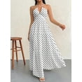 thumbnail image 4 of Women's French Elegant Vacation Vintage Polka Dot Print Halter Maxi Dress for Summer Beach, Dates, Street Style, 4 of 9