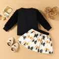 thumbnail image 6 of DHFJKG Baby Girls First New Year Outfits Winter Clothes Puff Long Sleeve Letter Print Ribbed Pullover Tops Bowknot Print Skirts 2 Piece Sets Cozy Outfit, 6 of 6