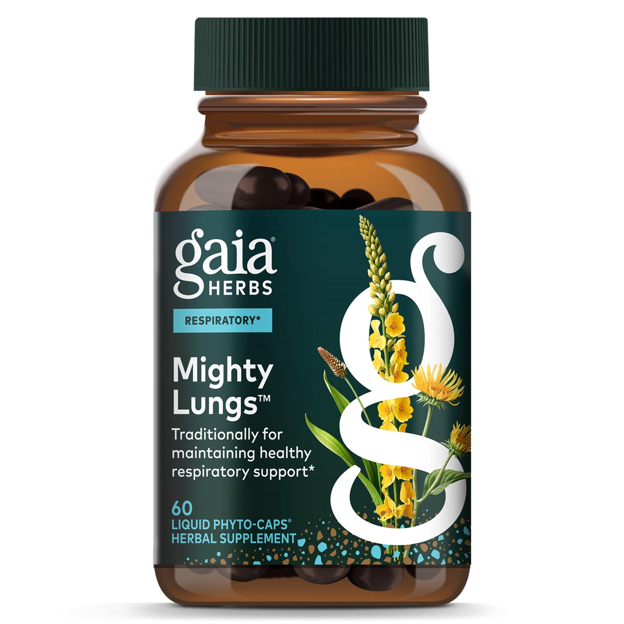 Gaia Herbs Mighty Lungs - Lung Support Supplement with Herbs Traditionally Used to Help Maintain Respiratory Health* - 60 Vegan Liquid Phyto-Caps (60 Servings)
