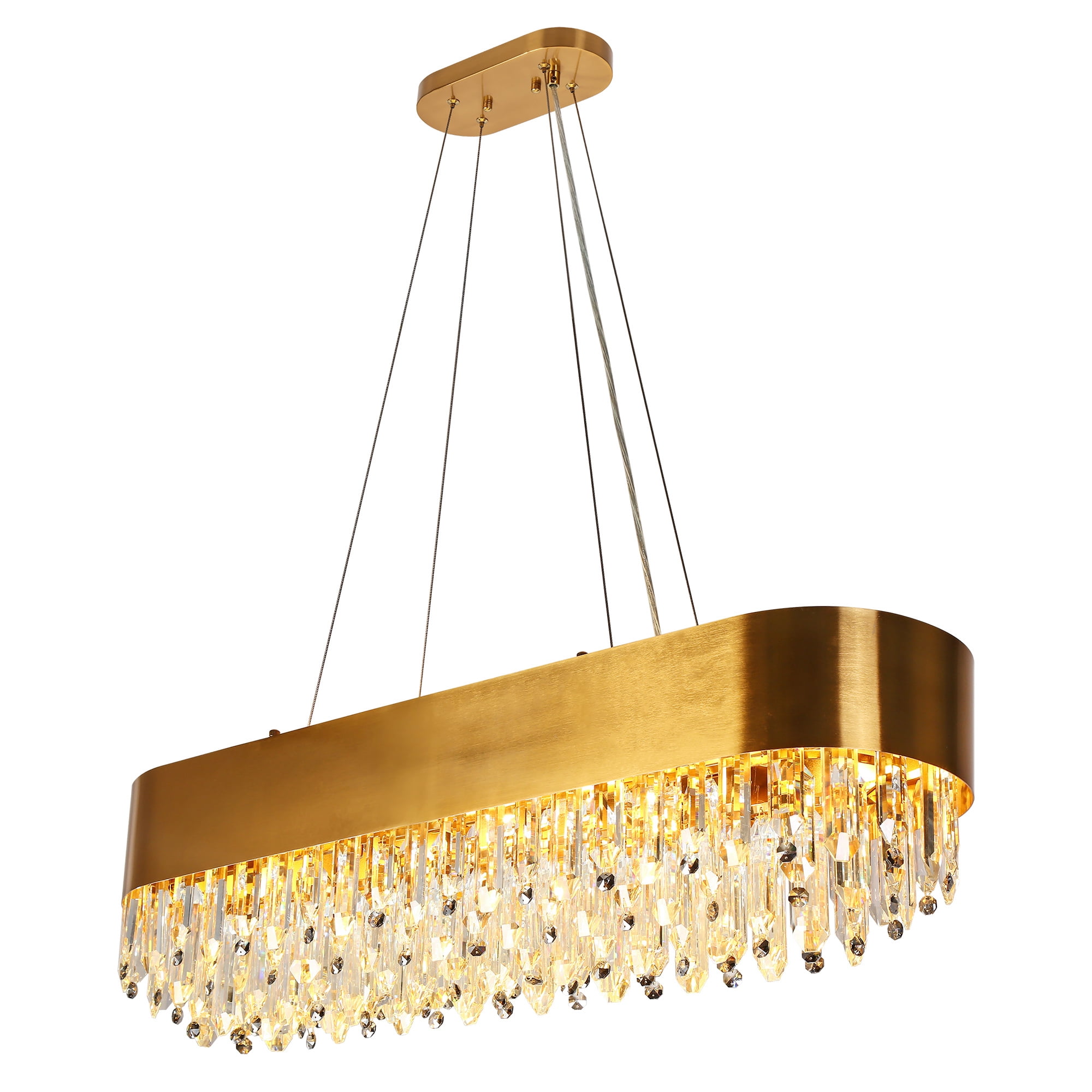 LNC Icarium 10 -Light Polished Gold and Crystal Glam Textured glass Geometric Large Hanging Kitchen island light