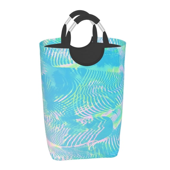 Waterproof Collapsible Laundry Hamper, Fluorescent Green Texture Aluminum Handle Laundry Bag Storage Basket, 50L
