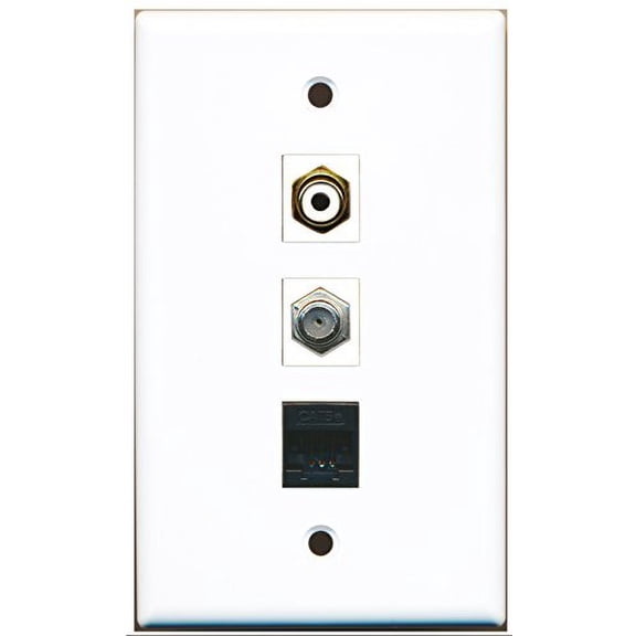 RiteAV - 1 Port RCA White and 1 Port Coax Cable TV- F-Type and 1 Port Cat5e Ethernet Black Wall Plate