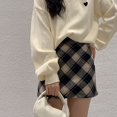 thumbnail image 4 of Women's Tennis Skirts Summer Women Style Autumn Winter High Waisted Plaid Woolen A Line Skirt Black M, 4 of 6