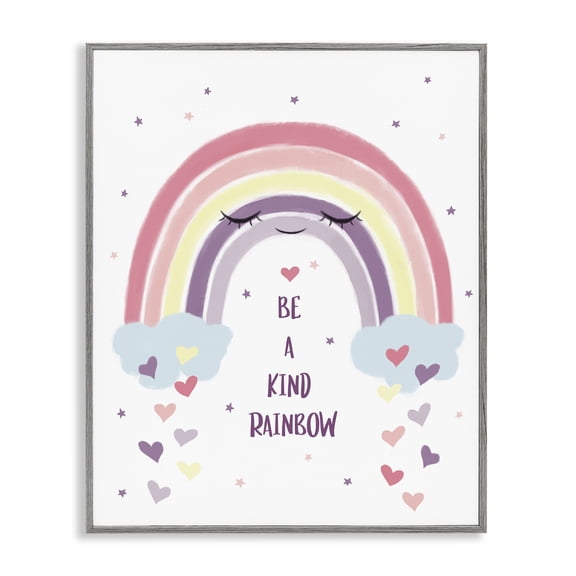 Stupell Industries Contemporary Be A Kind Rainbow with Hearts Gray Framed Giclee Art, 16 x 20, by Ziwei Li