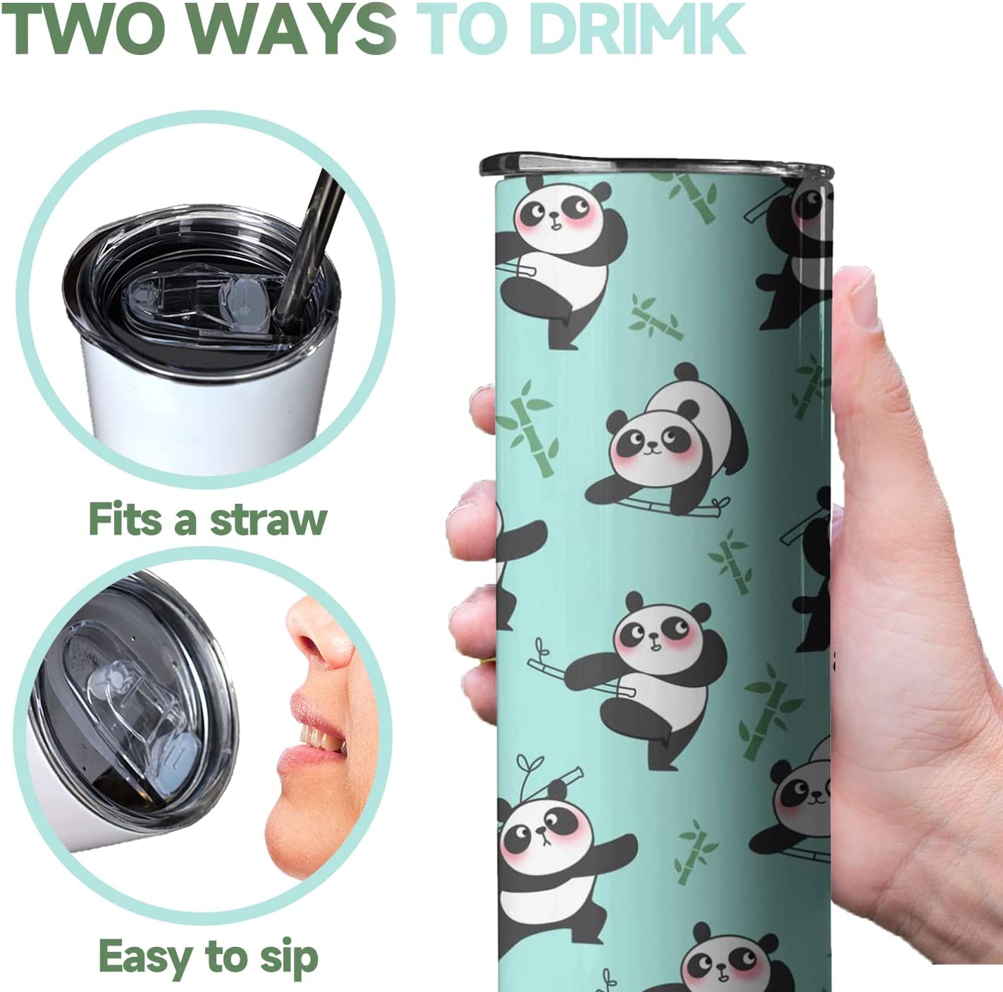 Panda Bear Cup | Cute Panda Lover Gifts | Kawaii Studded Tumbler with Straw  and Lid | Starbucks Coffee Cup | Animal Lover Gift | Venti 24oz