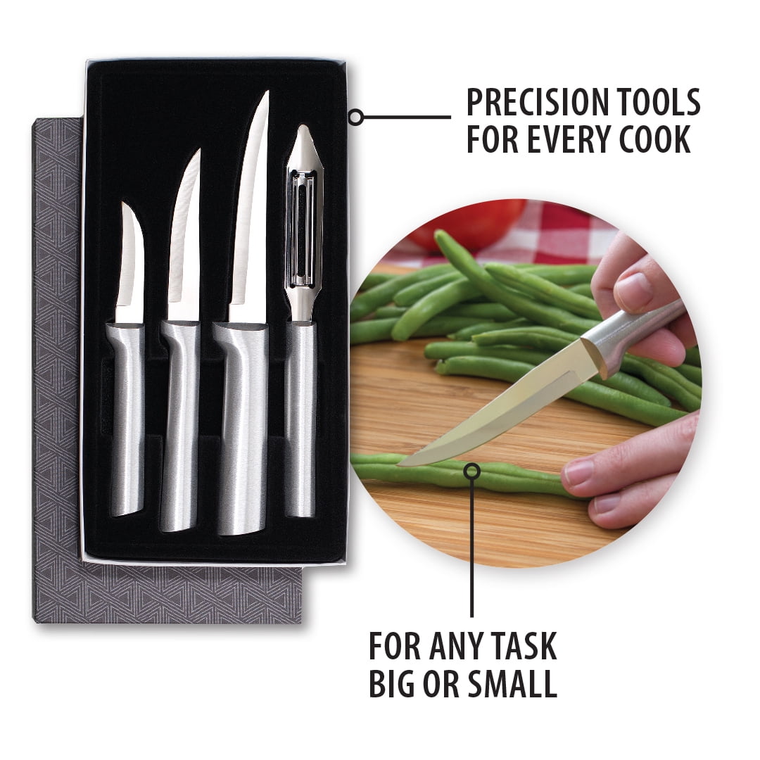 Rada Kitchen Knives Boxed Set, 4 Pc Meal Prep Gift Set, Veggie Peeler and Granny, Heavy Duty, and Super Paring Knives