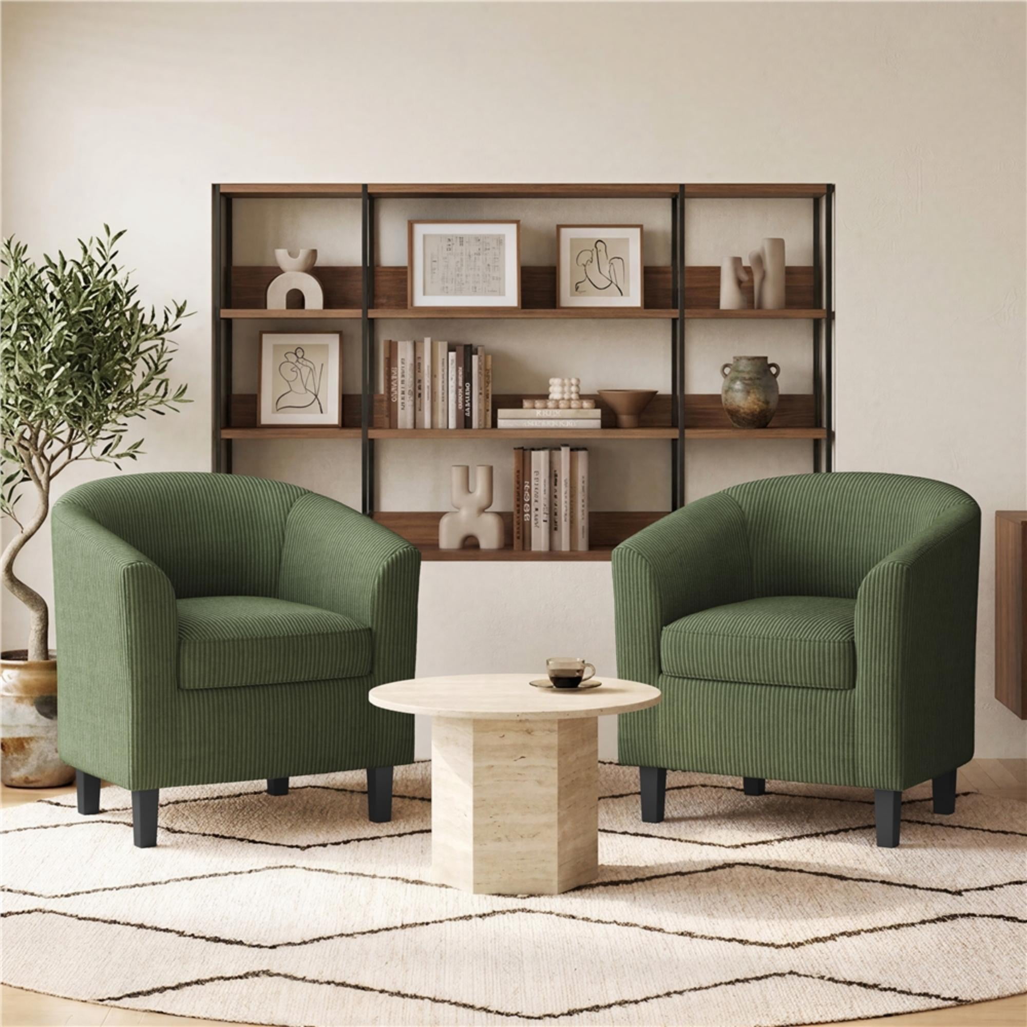 Renwick Upholstered Corduroy Fabric Accent Arm Chair for Living Room, Set of 2, Dark Green