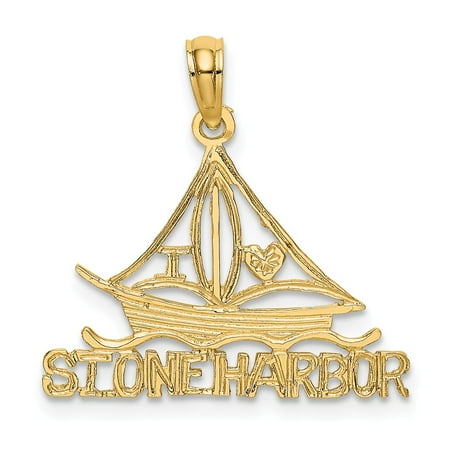 14k Gold Sailboat Pendant - 14k Yellow Gold I Love Stone Harbor Sailboat Charm Pendant