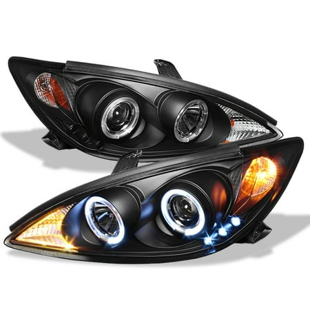 - Fits 2002-2006 Toyota Camry Le Se Dual Halo Projector Black Headlights LH+RH