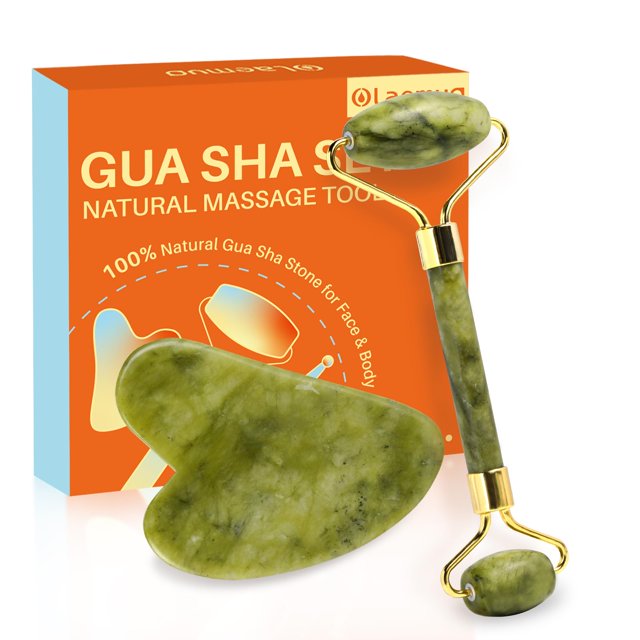 Juego de rulos Gua Sha y Face Roller Olaemuo Jade para reducir la hinchazón