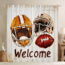 Manfei Rugby Gamer Blackout Curtains Set of 2 (52x84 Each),Football Sport Theme Window Curtains,Brown Beige Curtains and Drapes For Teens,Super Cozy Room Decor