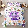 thumbnail image 2 of Feelyou Cute Kawaii Flying Dragon Twin Quilt Set for Boys Girls, Cartoon Wildlife Twin Coverlet Set, White Purple, 2 Pieces, 2 of 7