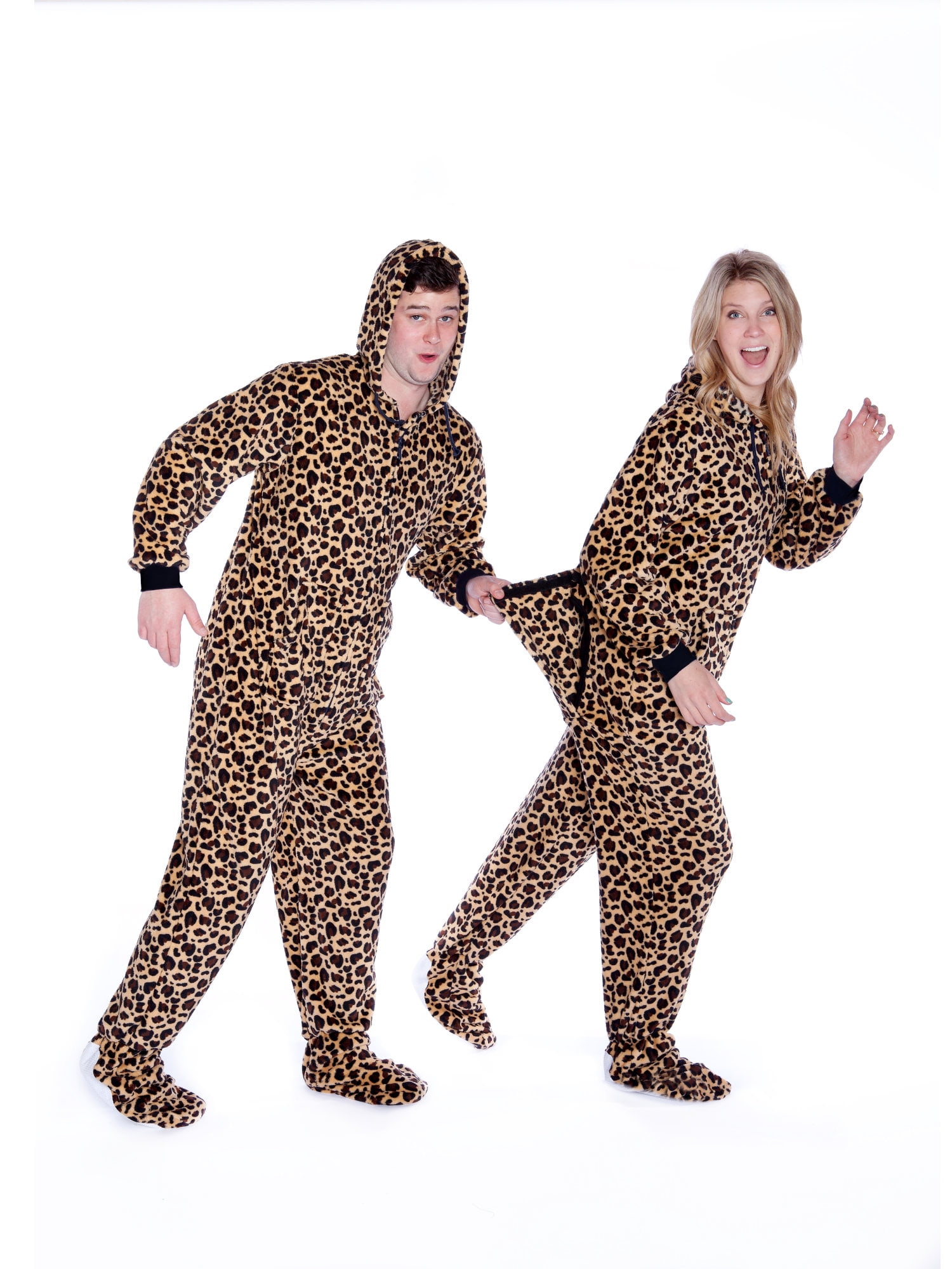 Big Feet Pajama Leopard Print Sleeper Hoodie Plush Footed Pajamas W Drop Seat Adult Sleeper Walmart Com Walmart Com
