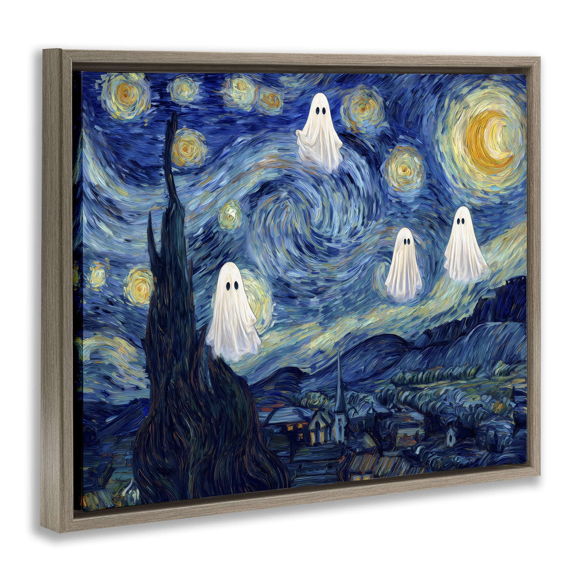 Classic Night Ghosties Brown Framed Floater Canvas Wall Art, design by Arlington Prints