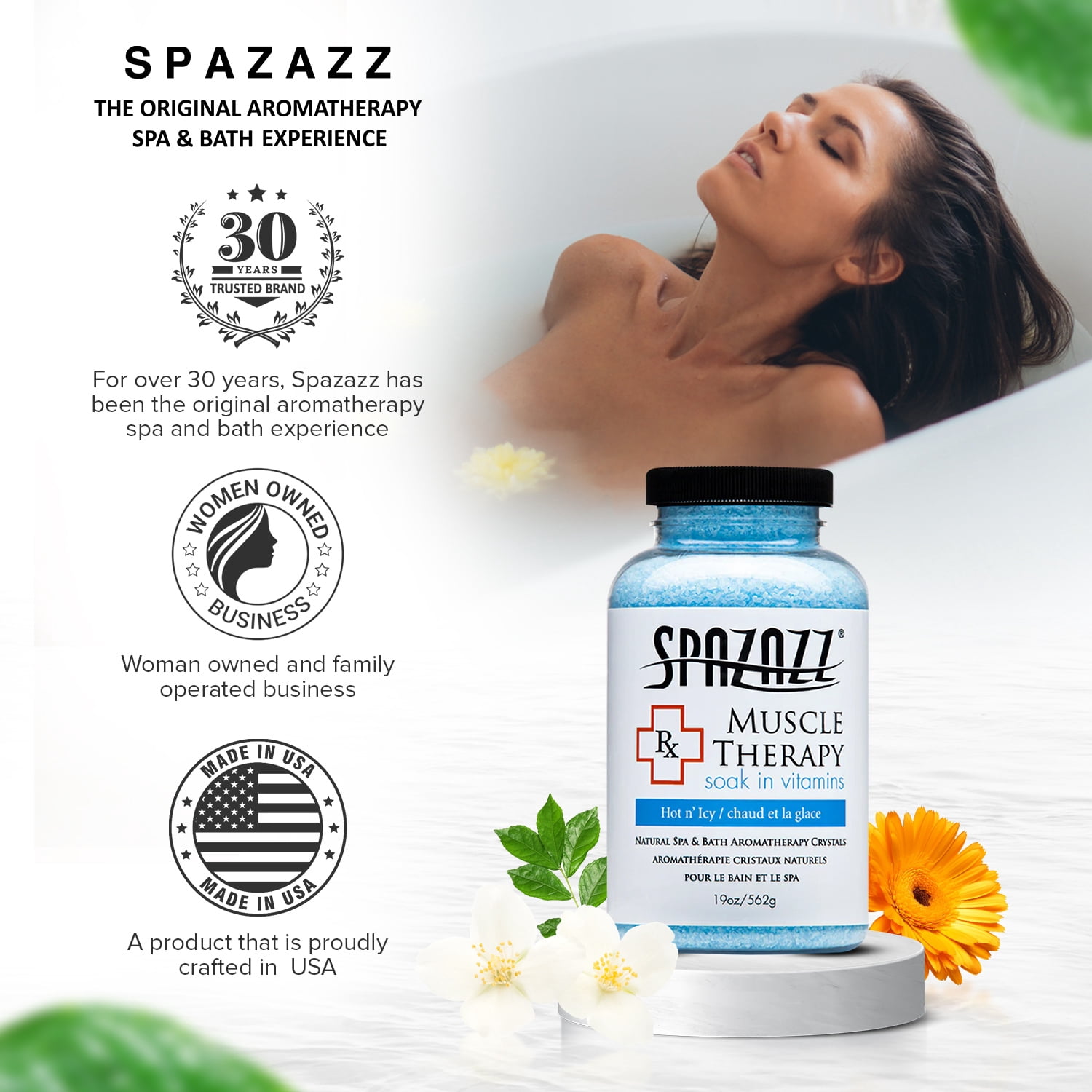 Spazazz Natural Spa & Bath Muscle Aromatherapy Crystals – 2 Pack (19oz Each) – Aloe Vera Scent, Magnesium & Mineral-Infused Hot Tub Soak – Relaxing Spa Essentials for Soaking Tubs & Foot Baths