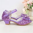 thumbnail image 6 of Xfvqtps Sparkle Princess Sandals for Girls Buckle Strap Low Heel Peep Toe Rhinestone Bow Spring Summer Dressy Casual Shoes, 6 of 7