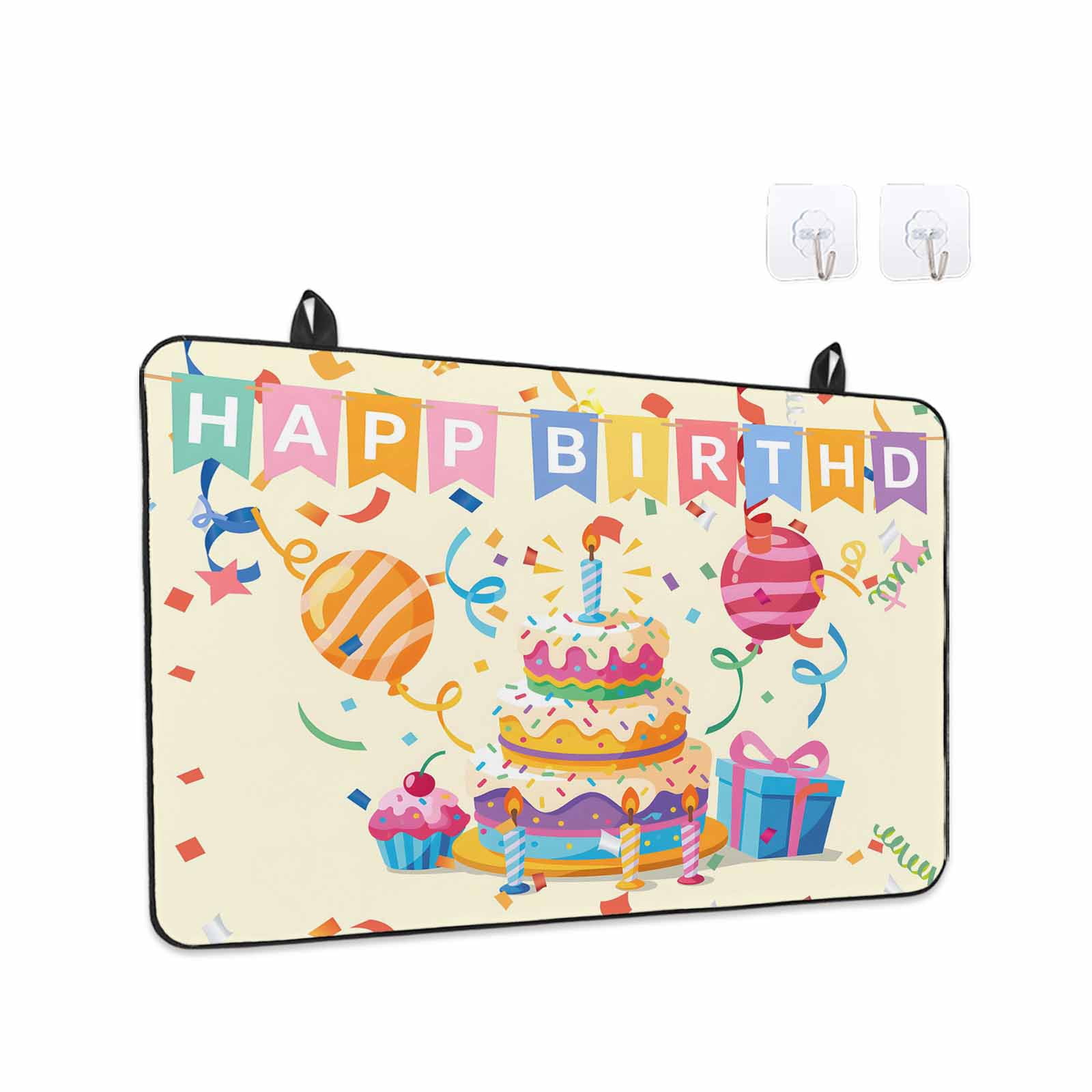 Happy Birthday Cake Stove Top Cover for Electric Stove, Heat-proof & Non Slip Glass Top Stove Cover Protector, Ribbon Balloon Cartoon Cute Kitchen Flat Cooktop Rubber Mat 24x21 Inches