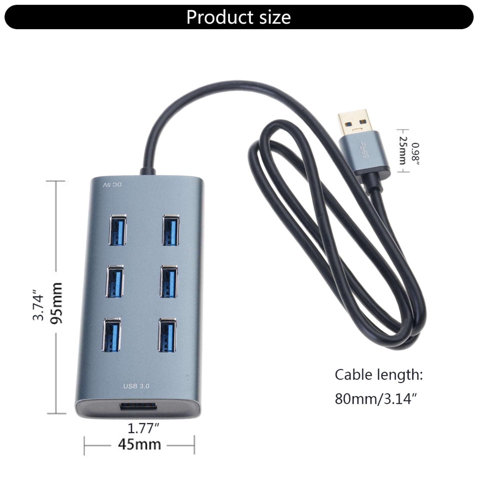 USB Hub Multi USB Splitter 7 Ports Multiple Expander No Driver Required Plug and for Play, for Laptop, for Windo