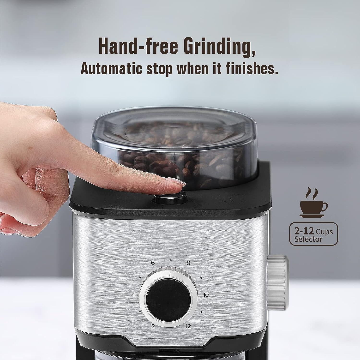 Ollygrin Flat Burr Coffee Grinder Electric, Coffee Bean Grinder With 14 Grinding Settings,Up to 12 Cups