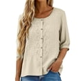 thumbnail image 6 of Plus Size Womens Clothes Kelon Women's Embroidered Cotton Linen Button Top Crew Neck 3/4 Sleeve T-Shirt 2026 Spring Summer Fashion Clothes, M, 6 of 7