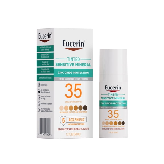 Eucerin Sun Sensitive Mineral Tinted Face Sunscreen Lotion with Zinc Oxide, SPF 35, 1.7 fl oz