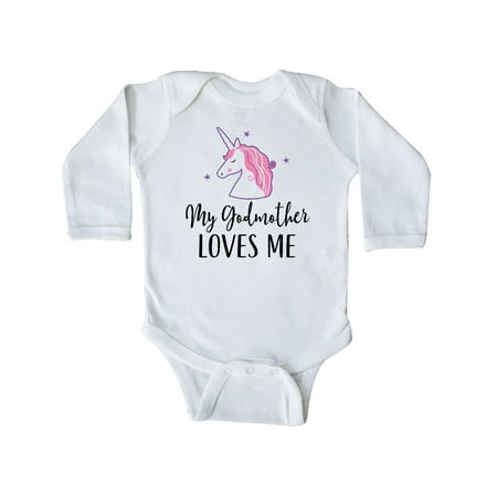 

Inktastic Godmother Loves Me Unicorn Girls Gift Baby Girl Long Sleeve Bodysuit