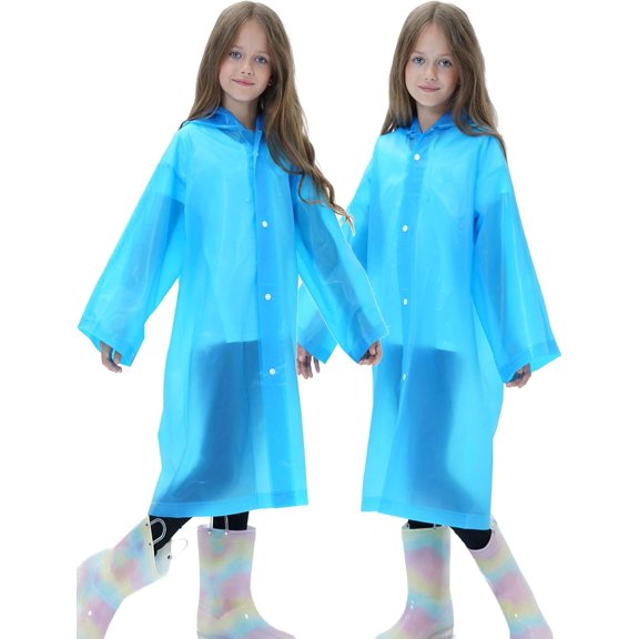 2 Pack Raincoats for Kids, Reusable Rain Ponchos with Hood and Sleeves Rain Coats for Boys and Girls