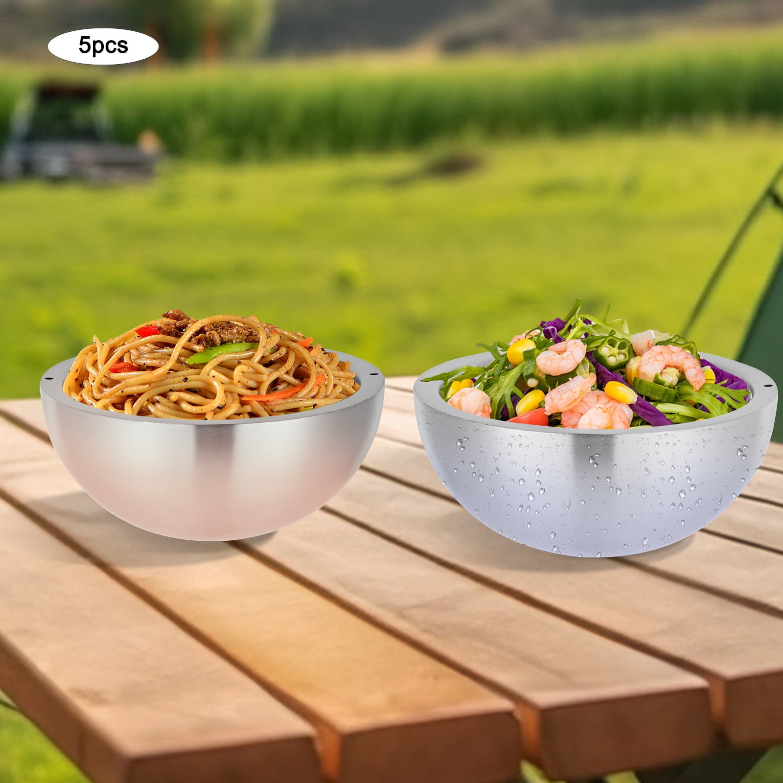 5 PCS 20*9cm Salad Bowl Silver Round Stainless Steel Salad Bowl for Rice Dipping Sauce Oatmeal Sauce Baby Food