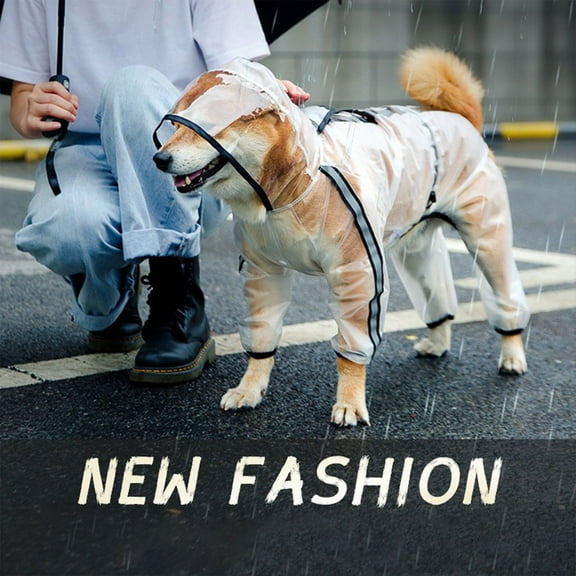 ORMARKET_Pet Dog Raincoat, Dog Hooded Slicker Poncho, 4 Legs Rain Jacket with Reflective Stripe, Transparent Water Proof Resistant Rain Snow Clothes for Small Medium Large(Clear,3XL)