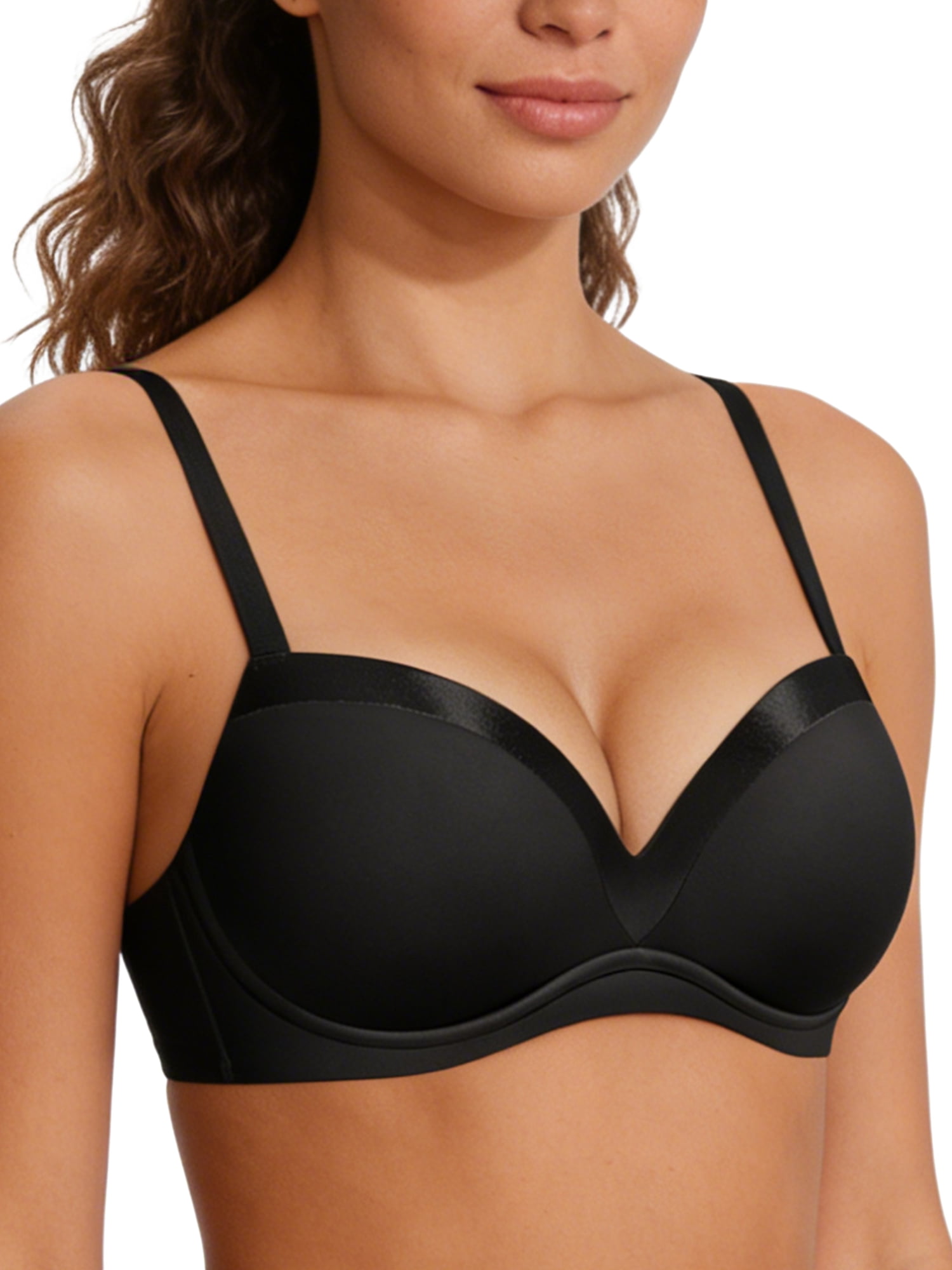 Deyllo Women Lace See-Through Bra Underwire Support Push Up Bras Unlined Non Padded Lightweaight Breathable Black Underwear Bras 36B
