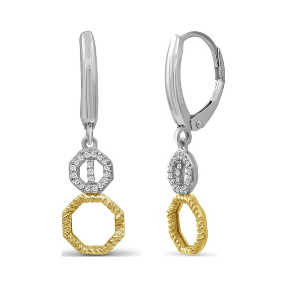 JewelersClub Accent White Diamond Two Tone Silver Octagon Earrings