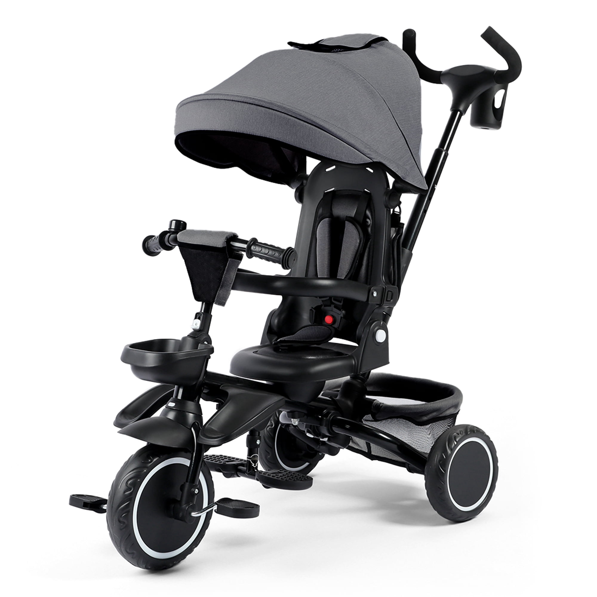 AILEEKISS 8-in-1 Kids Tricycle with Parental Bar, Folding Ride Trike for Child 1-6 Years, Grey