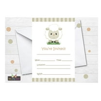 Neutral Little Sheep Invitations 12 pcs for Boys and Girls, for Lamb Baby Shower, Birthday Party, Invites Cards First Communion Baptism