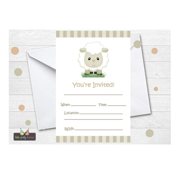 Neutral Little Sheep Invitations 12 pcs for Boys and Girls, for Lamb Baby Shower, Birthday Party, Invites Cards First Communion Baptism