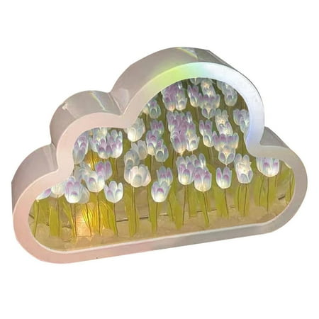 

DIY Cloud Tulip LED Night Light Mirror Table Lamps Bedroom Ornaments Decoration Purple
