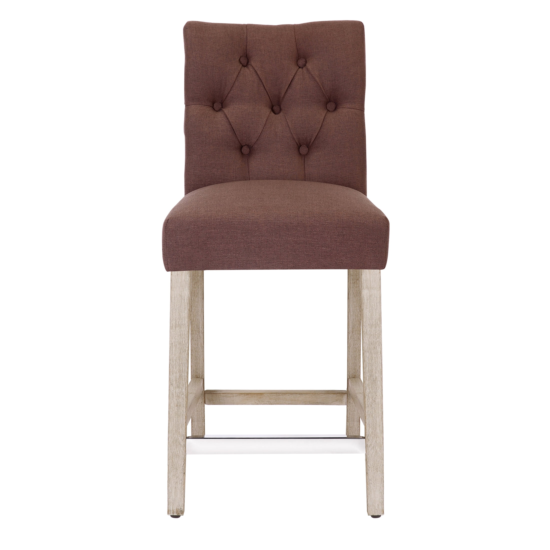 WestinTrends Hayes Counter Height Chairs, Linen Upholstered Button Tufted Kitchen Counter Bar Stools with Back Solid Wood Legs, Brown