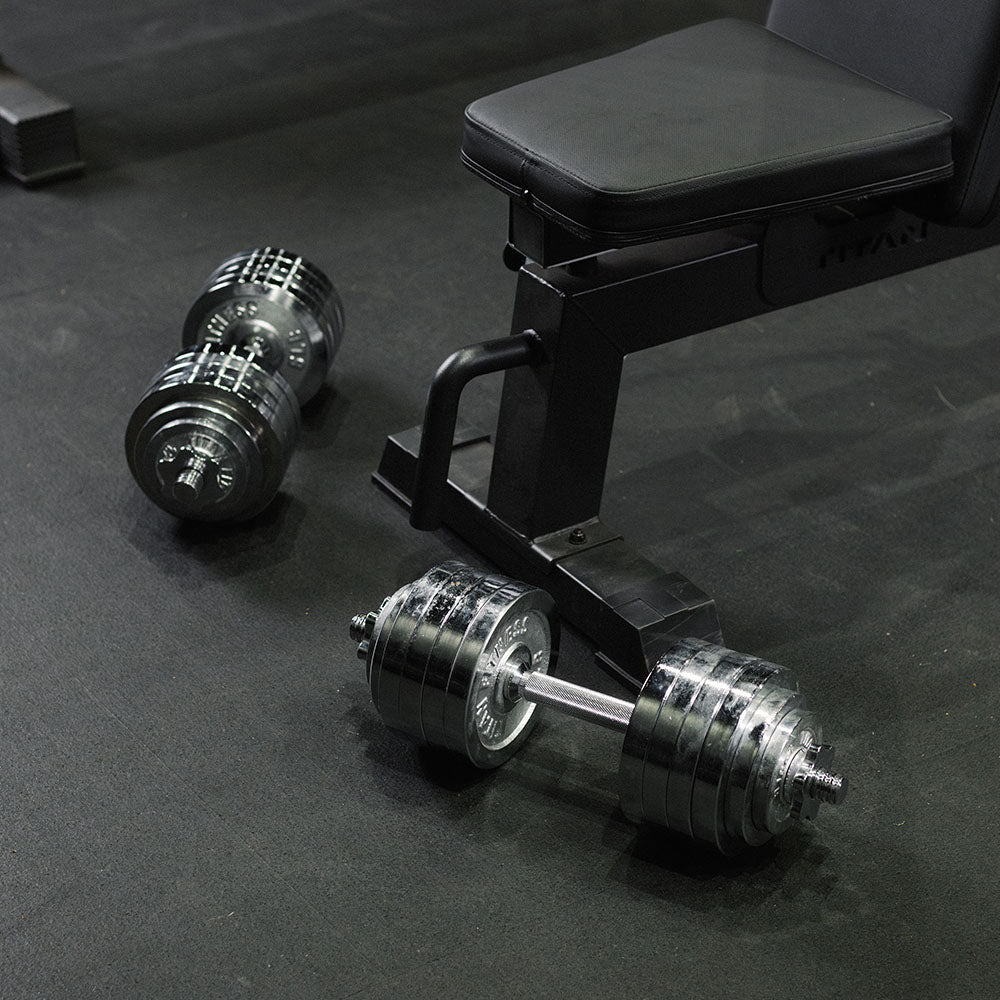 Titan Fitness 105 LB Adjustable Chrome Dumbbell Set, Pair of 52.5 LB Dumbbells, Medium Knurl Grip Handles