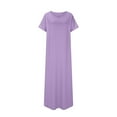 thumbnail image 6 of Lovskoo Womens Summer T Shirt Dress Casual Solid Short Sleeve V Neck Maxi Dresses Loose High Side Slit Long Tshirt Dress Purple, 6 of 7