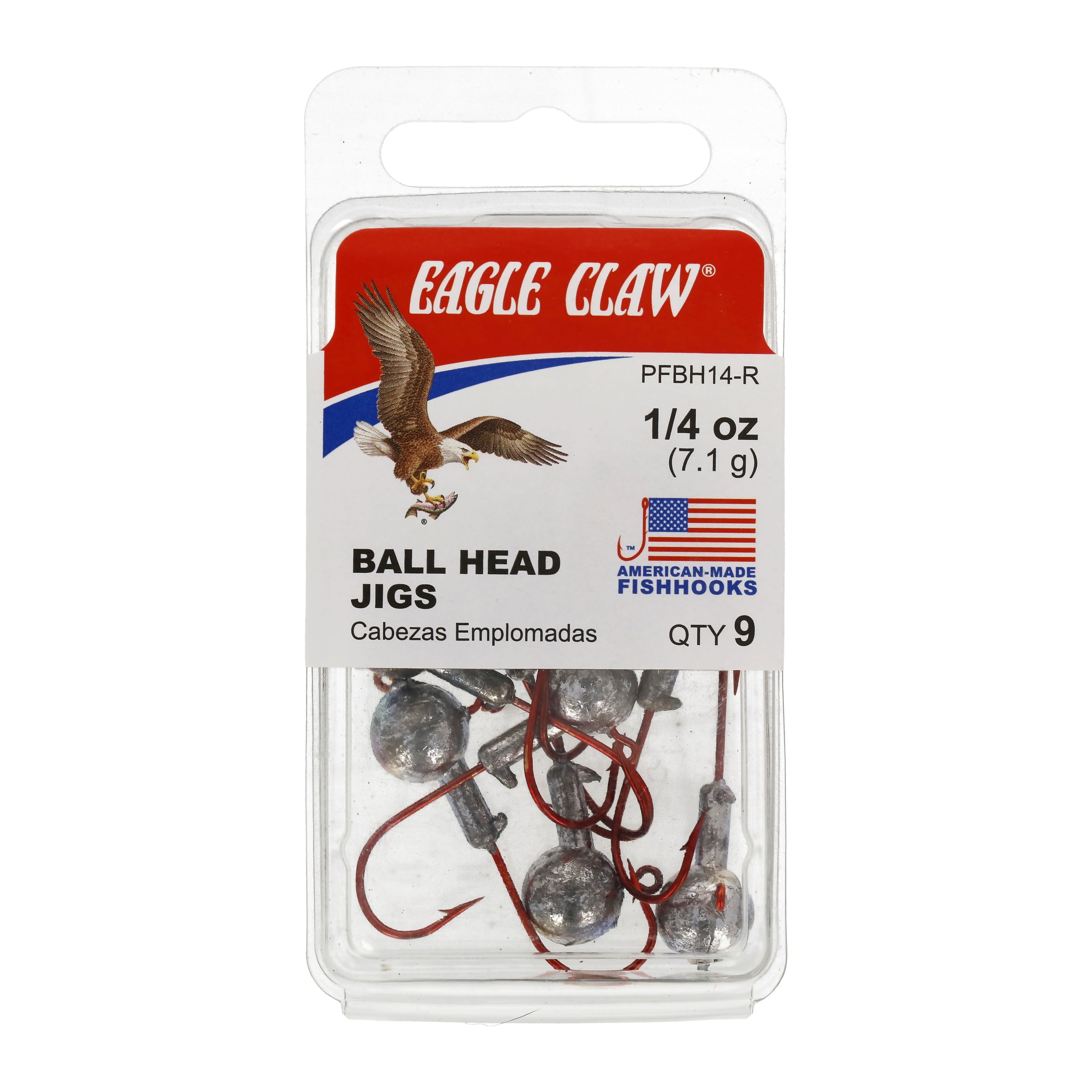 (2 pack) Eagle Claw Ball Head Fishing Jig, Unpainted with Red Hook, 1/4 oz., 10 Count